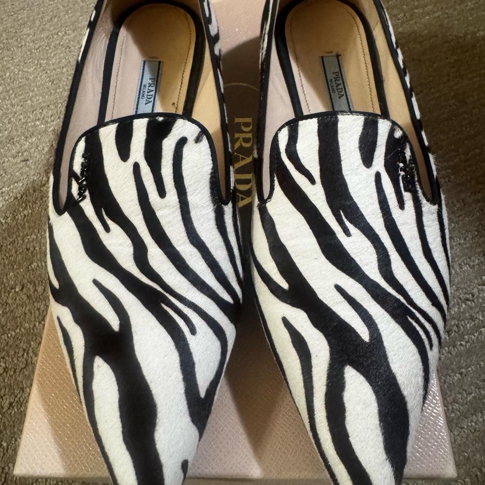 Prada Black and White Zebra Loafers